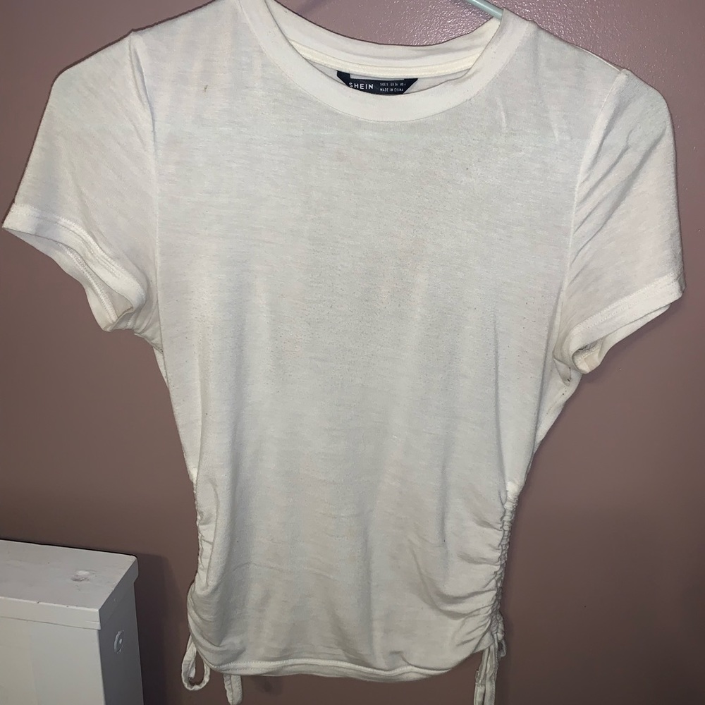 white shein scrunched top